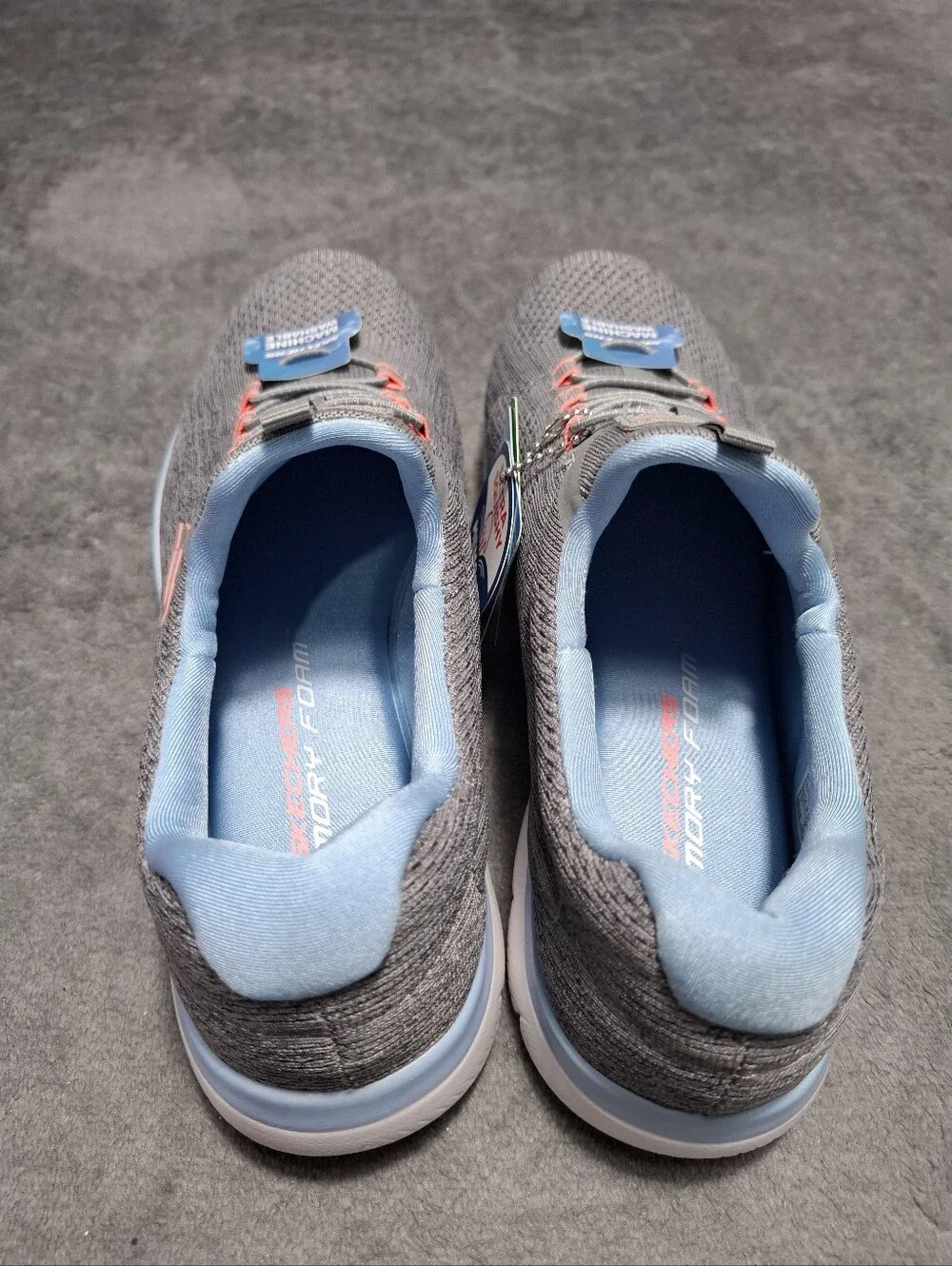 Skechers Slip-On Athletic Sneakers Gray Light Blue Pink Accents Sz 9.5 Washable